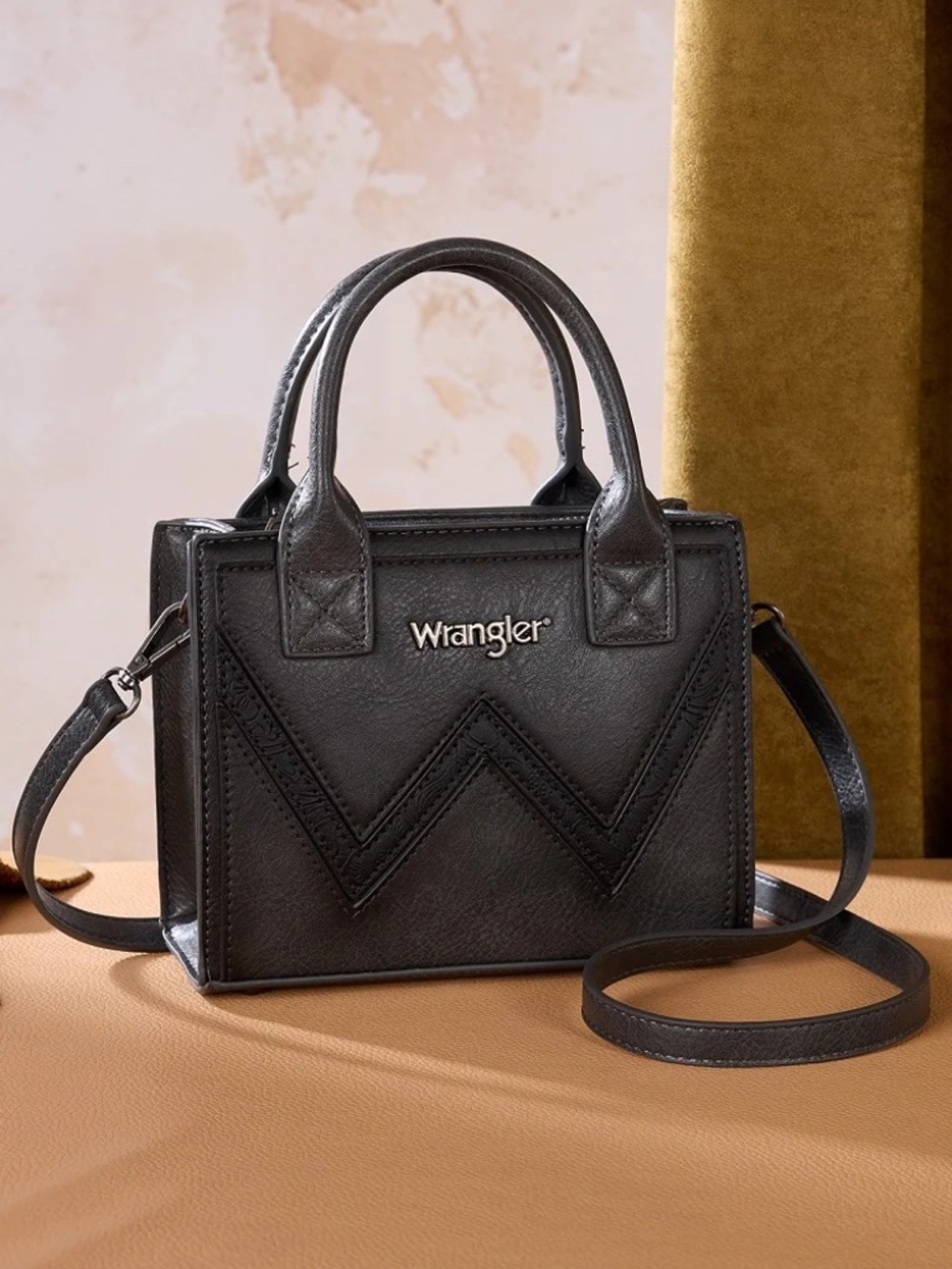 Wrangler Chevron Stitch Tote Crossbody Bag - Black
